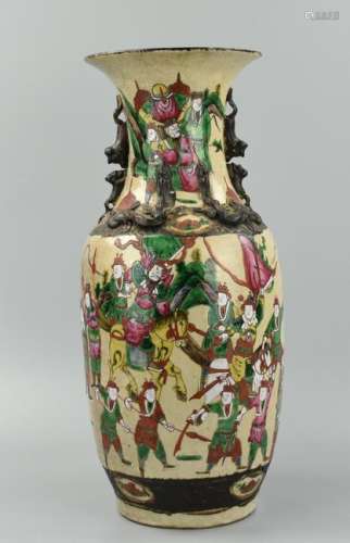 Large Chinese Ge-Glazed Famille Verte Vase,19th C.