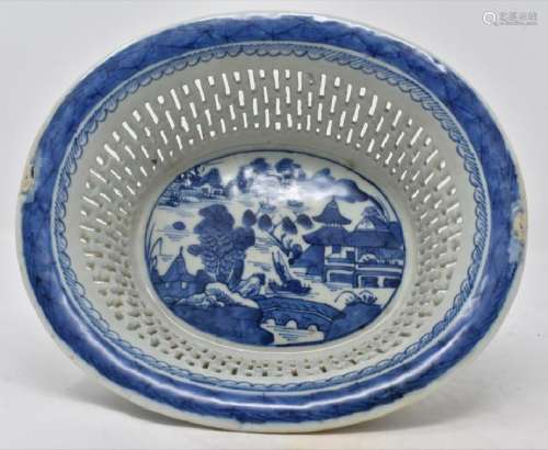 Qing Dynasty Blue & White Porcelain Fruit Basket