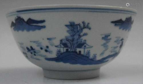 Chinese Qing Dynasty Blue and White Bowl With Kangxi