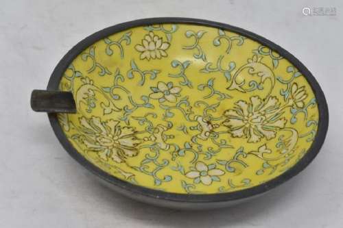 Circa 1900 Chinese Export Porcelain and Bronze Ashtray