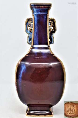 Chinese Qing Dynasty red glazed porcelain square vase
