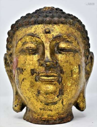 Chinese Ming Dynasty Gilt Bronze Buddha Head