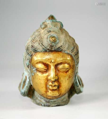Chinese Lao Dynasty Gilt Bronze Buddha Head