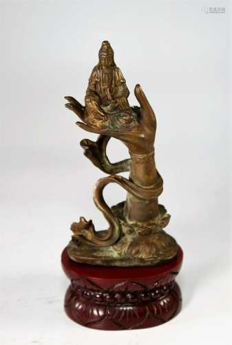 Bronze Buddha Sitting on Hand Sculpture
