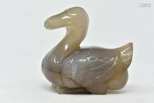 Chinese Qing Dynasty Jello Carved Agate Mandarin Duck