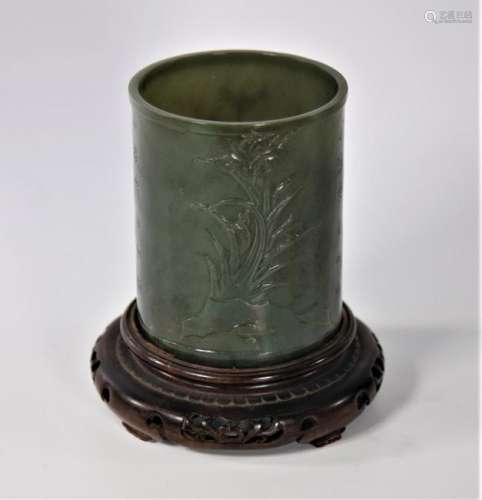 Chinese Qing DynastyQianlong celadon jade carved brush