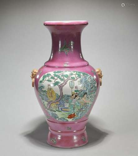 Lg Chinese Qing Dynasty Enameled Porcelain Vase