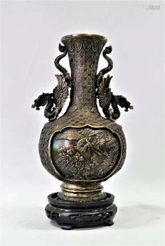 Chinese Qing Dynasty Dragon silver over brass Vase