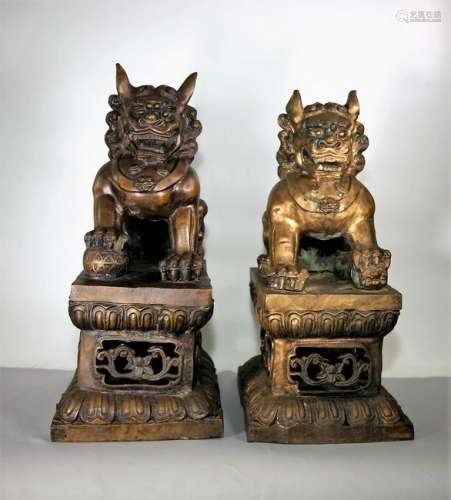 Pair Large Chinese Bronze Foo Dogs