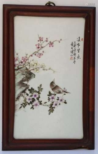 CHINESE FAMILLE ROSE PORCELAIN BIRDS PLAQUE