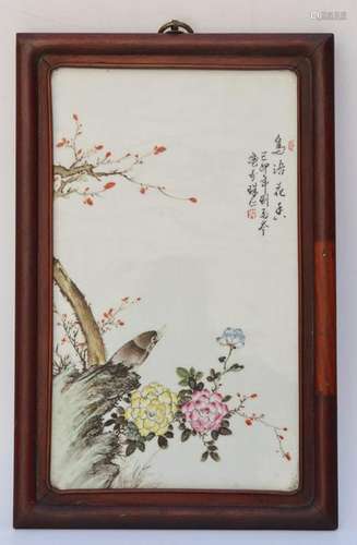 CHINESE FAMILLE ROSE PORCELAIN BIRDS PLAQUE