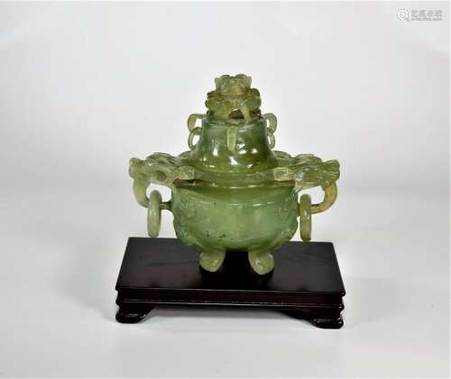 Chinese Jade carving covered tripod vessel