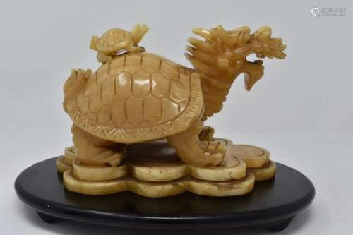 Large Chinese Yellow Jade Carving Feng Shui Turtle