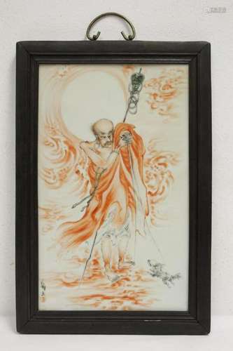 Chinese Qing Dynasty framed porcelain plaque