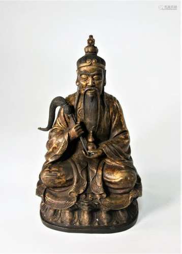 Chinese Qing Dynasty Gilt Bronze Laozi Taoism