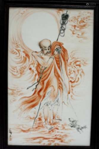 Chinese Qing Dynasty framed porcelain plaque