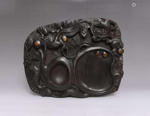 LARGE CHINESE QING DYNASTY CARVED DUAN INKSTONE WITH