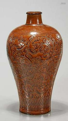 Chinese Tang-style brown-glazed meiping vases with