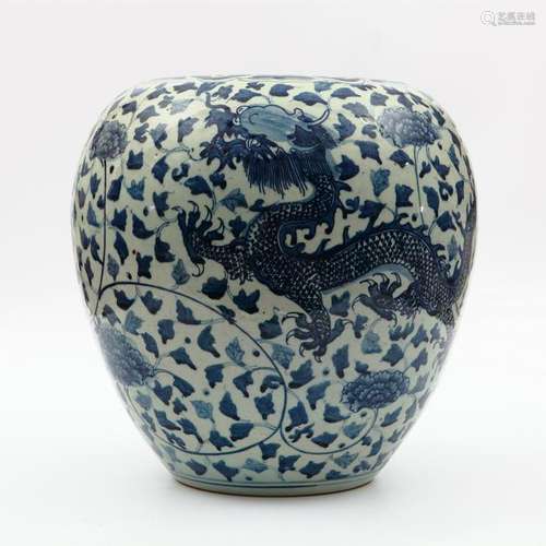 Chinese Qing Style blue and white dragon porcelain