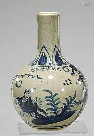 Chinese Ming Style Blue And White Porcelail Vase