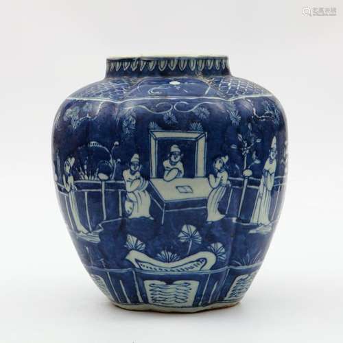 Chinese Ming Style Blue And White Poecelain Jar