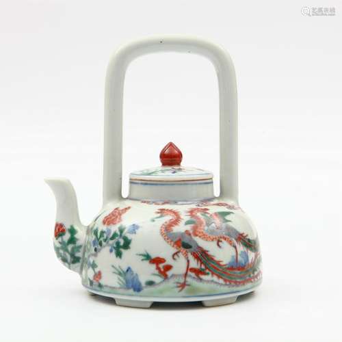 Chinese Qing  Style Wucai  Porcelain Teapot