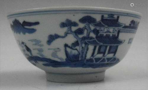 Chinese Qing Dynasty Blue and White Bowl With Kangxi