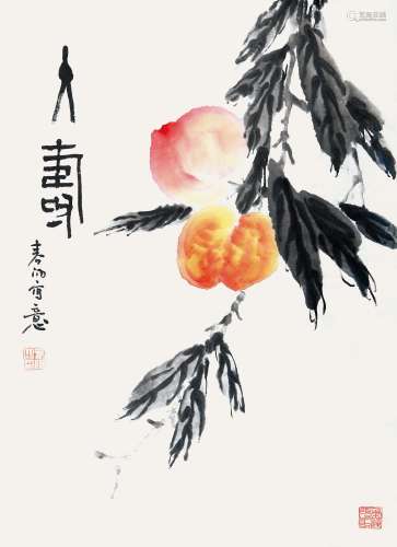 霍春阳（b.1946）  大寿 设色纸本 镜片