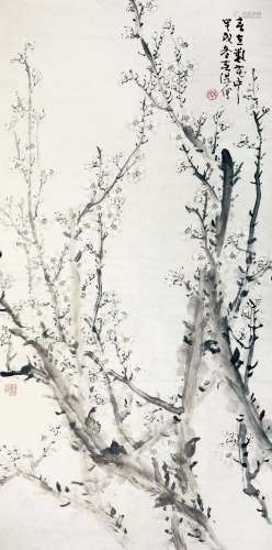 霍春阳（b.1946） 1994年 作 春在花中 设色纸本 镜片