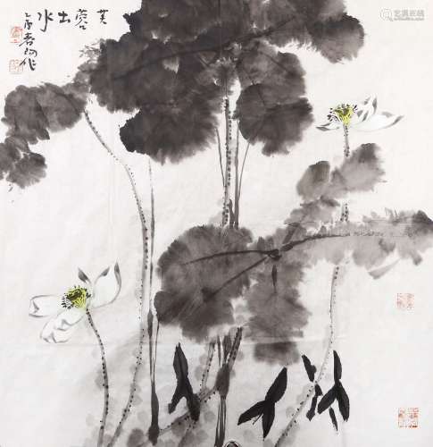 霍春阳（b.1946） 2005年 作 芙蓉出水 设色纸本 镜片