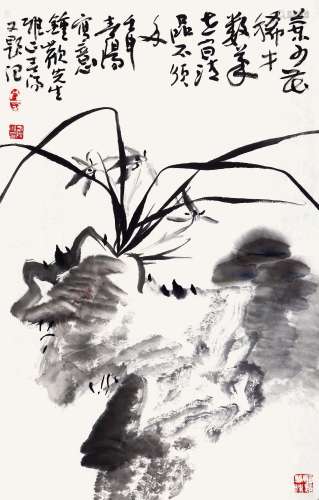 霍春阳（b.1946）  兰竹 水墨纸本 镜片