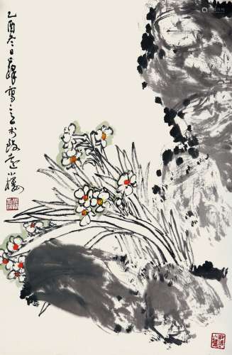 孙其峰（b.1920） 2005年 作 兰石图 设色纸本 托片
