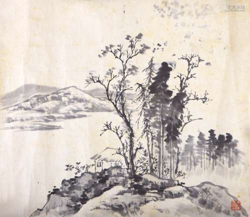 孙其峰（b.1920）  山水 水墨纸本 托片