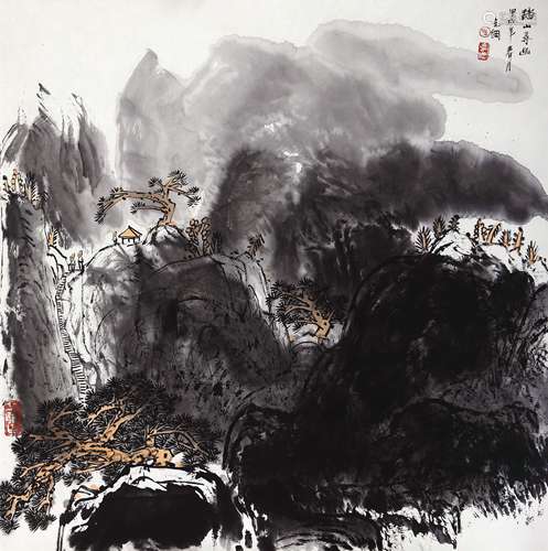 孙克纲（1923-2007） 1994年 作 踏山寻幽 设色纸本 托片