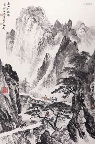 溥佺（1913-1991）  高山行旅图 设色纸本 立轴