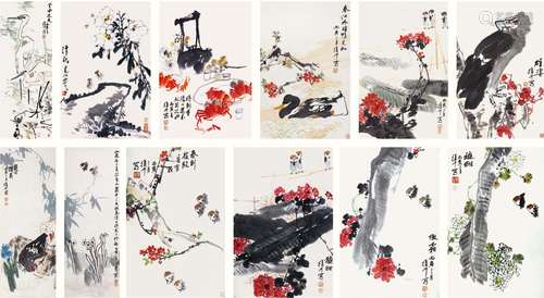 于復千（b.1938） 1986年 作 花卉 设色纸本 托片