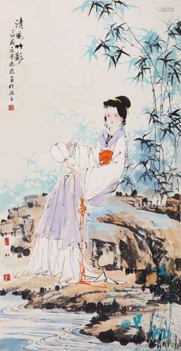 曹德兆（b.1939） 1999年 作 清风竹影 水墨纸本 镜片