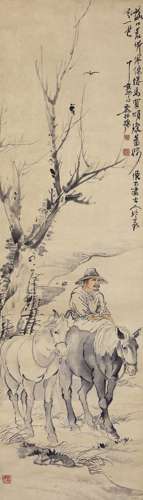 徐操（1899-1961） 1947年 作 骏马寒枝 设色纸本 立轴