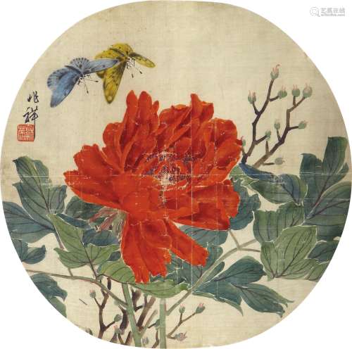 张兆祥（1852-1908）  蝶恋花 设色绢本 镜框