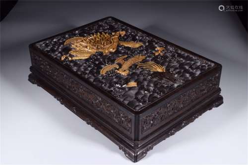 A CHINESE HARDWOOD ROSEWOOD CARVED DRAGON LIDDED BOX