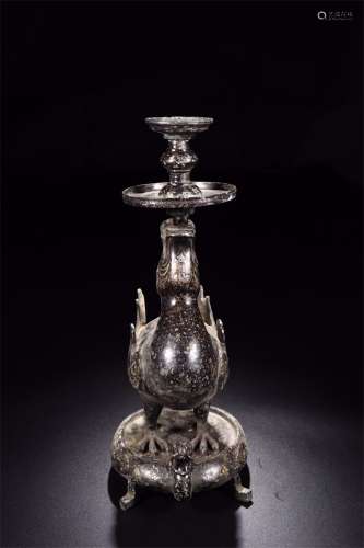 A CHINESE GILT INLAID PHOENIX CANDLE HOLDER