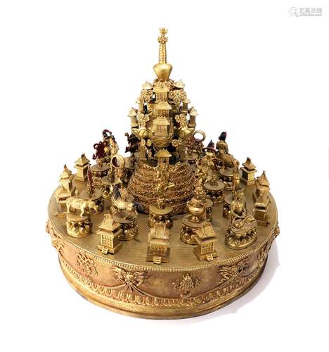 A CHINESE GILT BRONZE BUDDHIST SUMERU TABLE ITEM