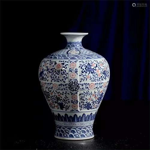 A CHINESE PORCELAIN RED UNDER GLAZE FLOWER VASE