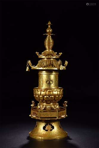 A FINE CHINESE GILT BRONZE NICHE BUDDHIST NICHE TOWER