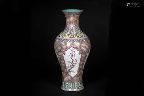 A CHINESE PORCELAIN FAMILLE ROSE FLOWER GUANYIN ZUN VASE