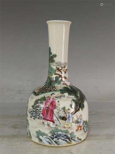 A CHINESE PORCELAIN FAMILLE ROSE FIGURE BELL ZUN
