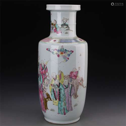 A CHINESE PORCELAIN FAMILLE ROSE LUOHAN FIGURES VASE