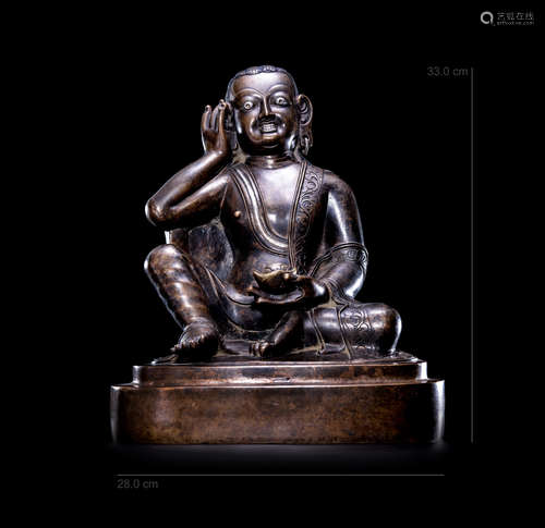 A CHINESE ANCIENT BRONZE SEATED BUDDHA