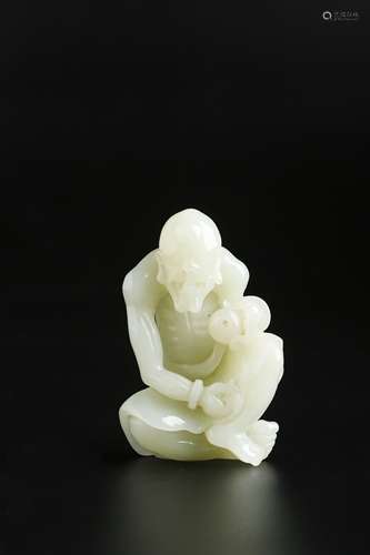 A CHINESE HETIAN JADE CARVED LUOHAN FIGURES TABLE ITME