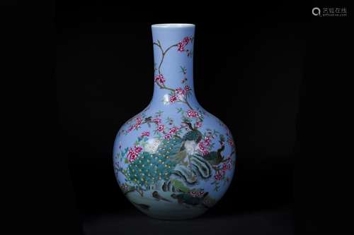 A CHINESE CELADON GLAZE FLOWER AND BIRD TIANQIU VASE